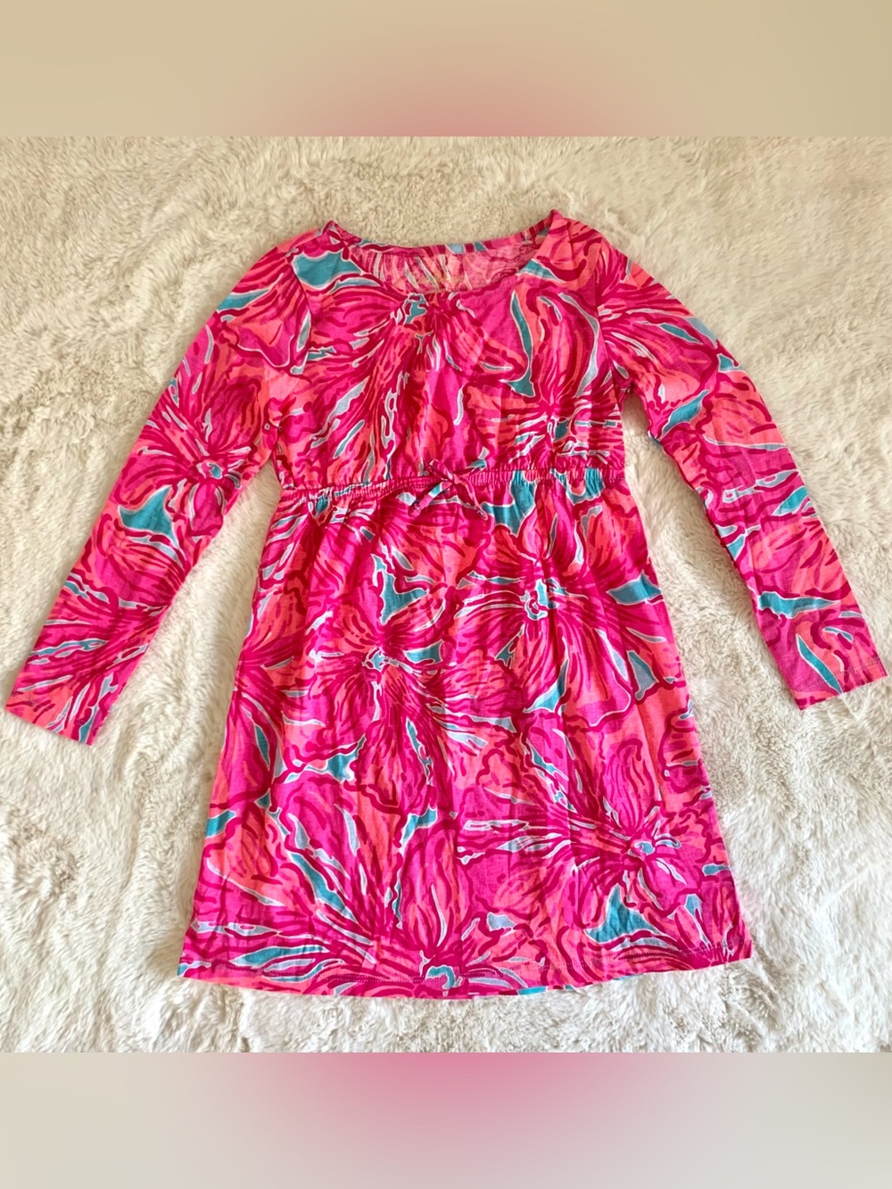 Lilly Pulitzer Girl Pink Floral Dress Medium 6-7 EUC